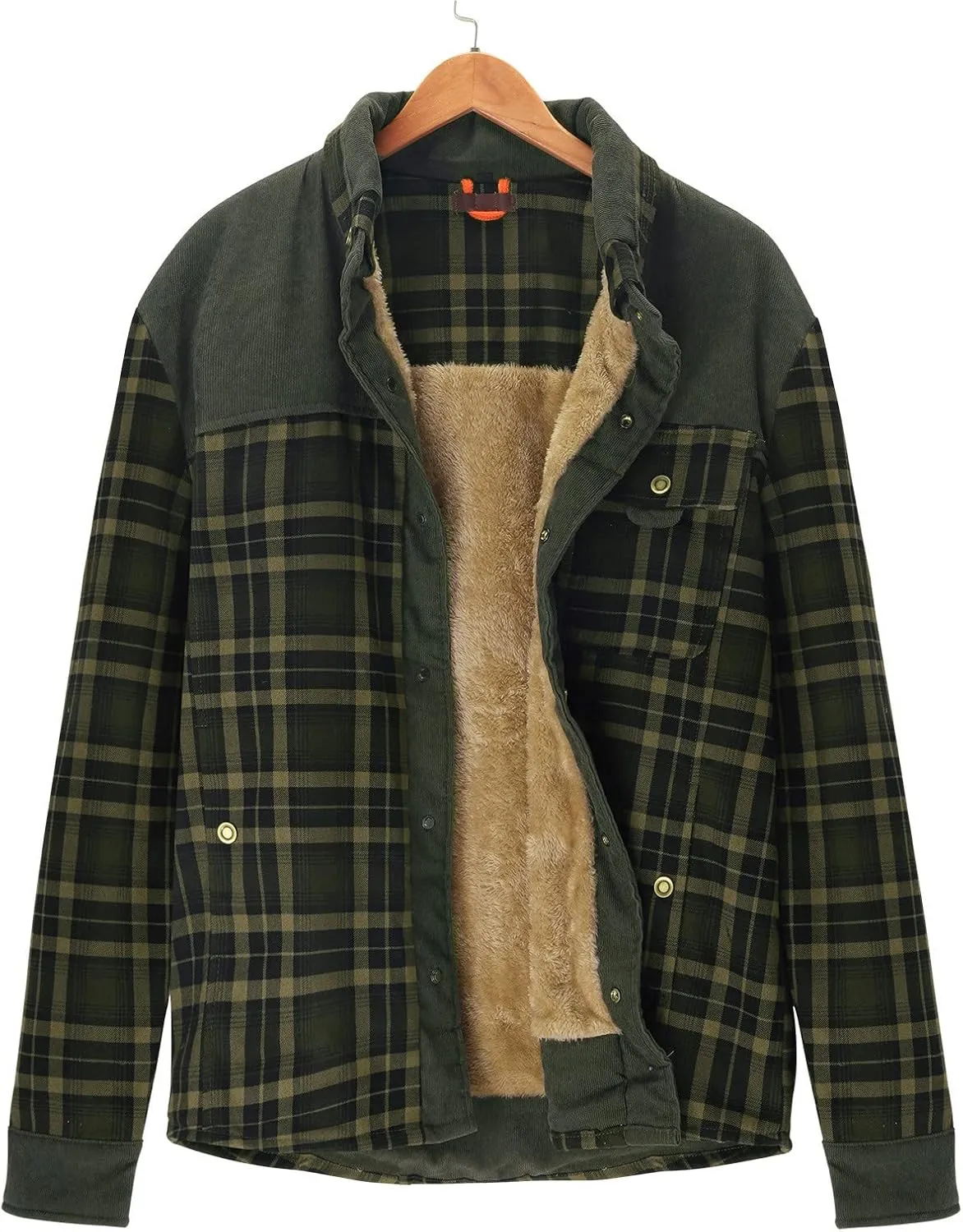 Mens Long Sleeve Sherpa Lined Flannel Shirt Jackets Thermal Quilted Lined Button Down Plaid Coats with Pockets