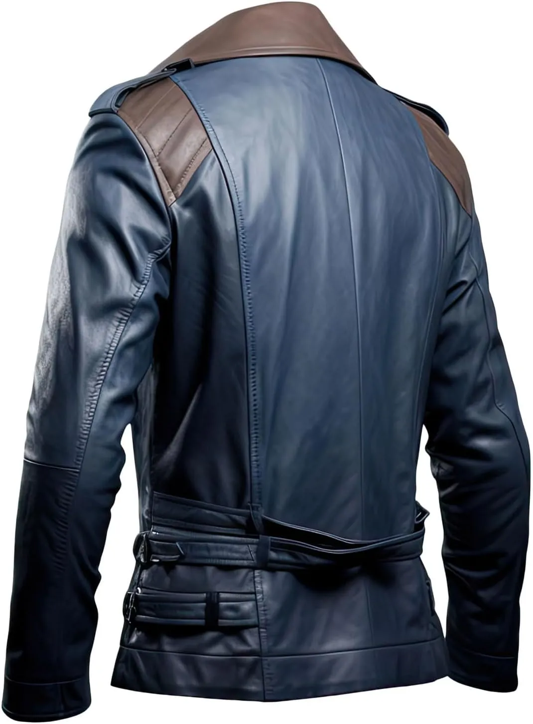 Men’s Navy Blue Brown Genuine Sheepskin Leather Trench Coat, Notch Lapel Collar, Double Breasted, Classy Smooth Casual Wear