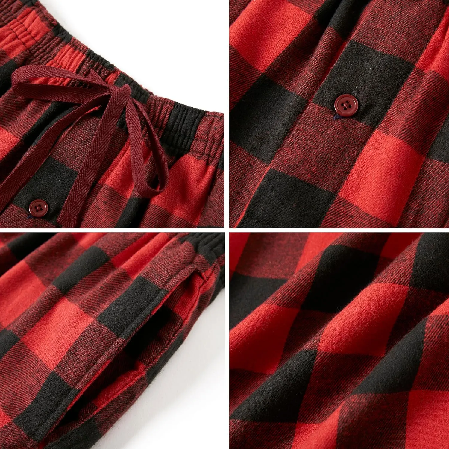 Mens Pajama Pants Flannel Cotton Plaid Sleep & Lounge Pants, PJ Bottoms with Pockets and Button Fly