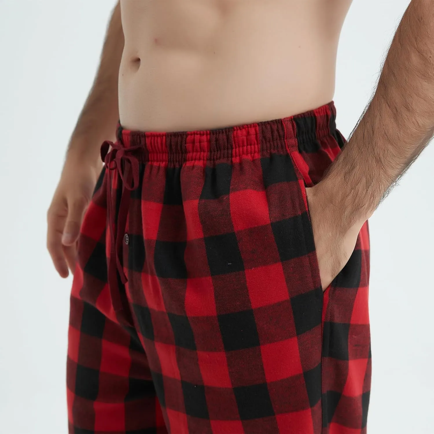 Mens Pajama Pants Flannel Cotton Plaid Sleep & Lounge Pants, PJ Bottoms with Pockets and Button Fly