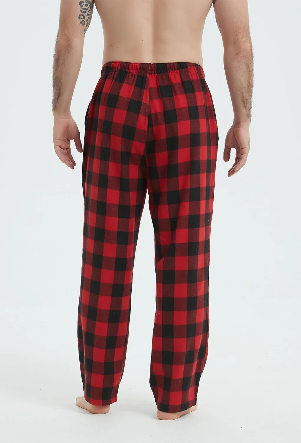 Mens Pajama Pants Flannel Cotton Plaid Sleep & Lounge Pants, PJ Bottoms with Pockets and Button Fly