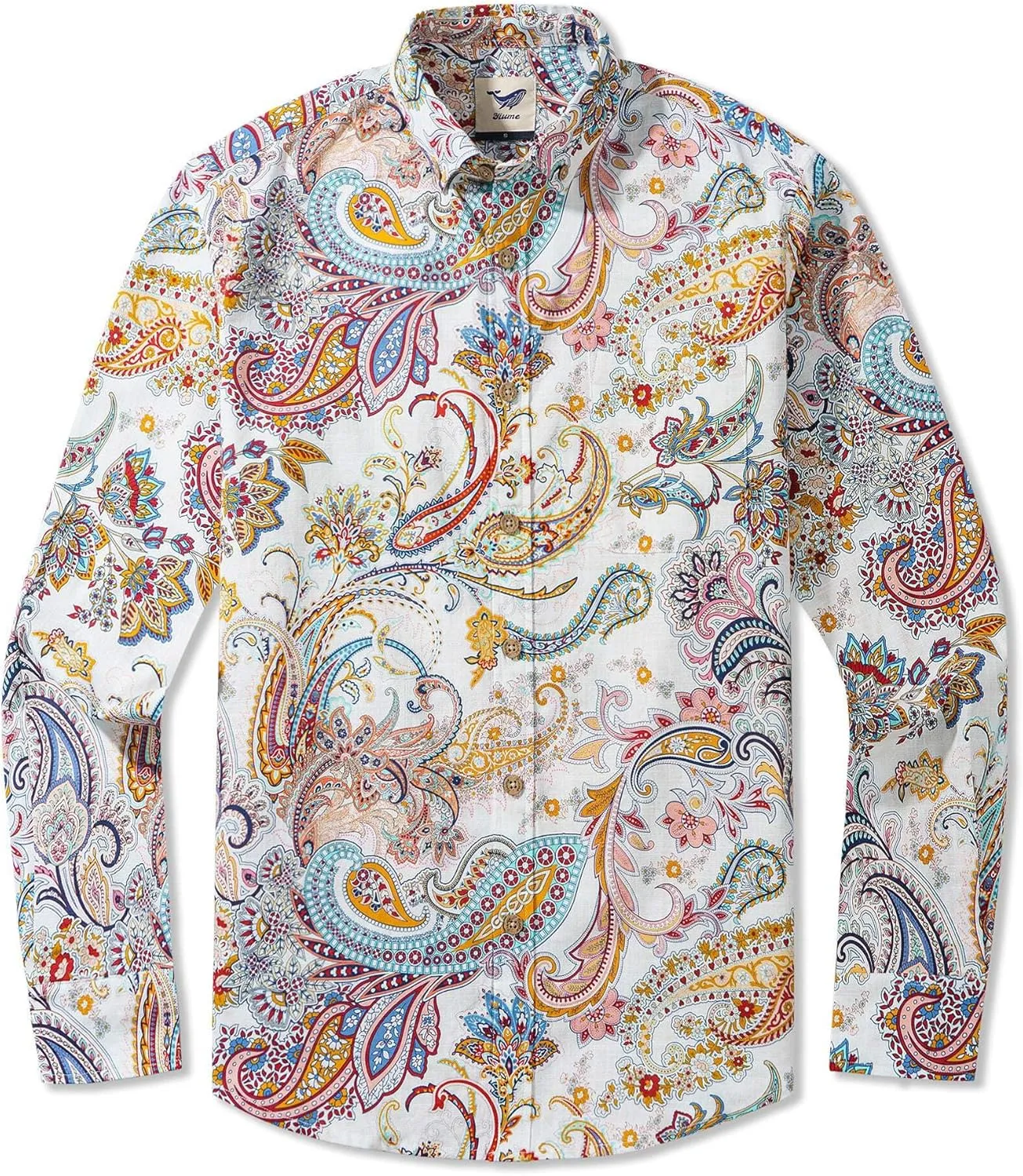 Mens Print Button Down Long Sleeve Shirt with Pocket Cotton Dress Shirt Vacation Casual Business