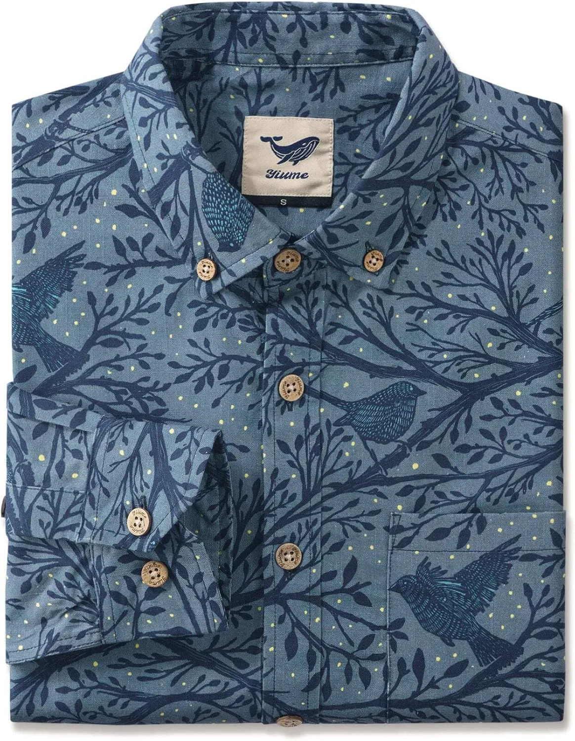 Mens Print Button Down Long Sleeve Shirt with Pocket Cotton Dress Shirt Vacation Casual Business