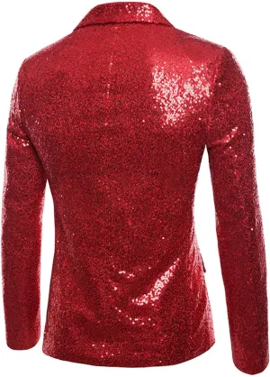 Men's Slim Fit Shiny Sequins Button Suit Jacket Floral Pattern Blazer Tuxedo for Dinner Prom Party Wedding Show Tux Coats