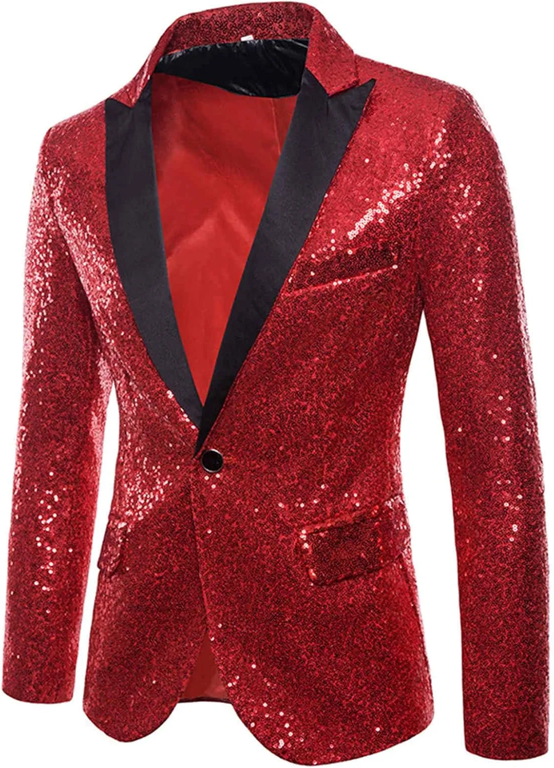 Men's Slim Fit Shiny Sequins Button Suit Jacket Floral Pattern Blazer Tuxedo for Dinner Prom Party Wedding Show Tux Coats