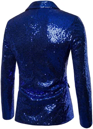Men's Slim Fit Shiny Sequins Button Suit Jacket Floral Pattern Blazer Tuxedo for Dinner Prom Party Wedding Show Tux Coats