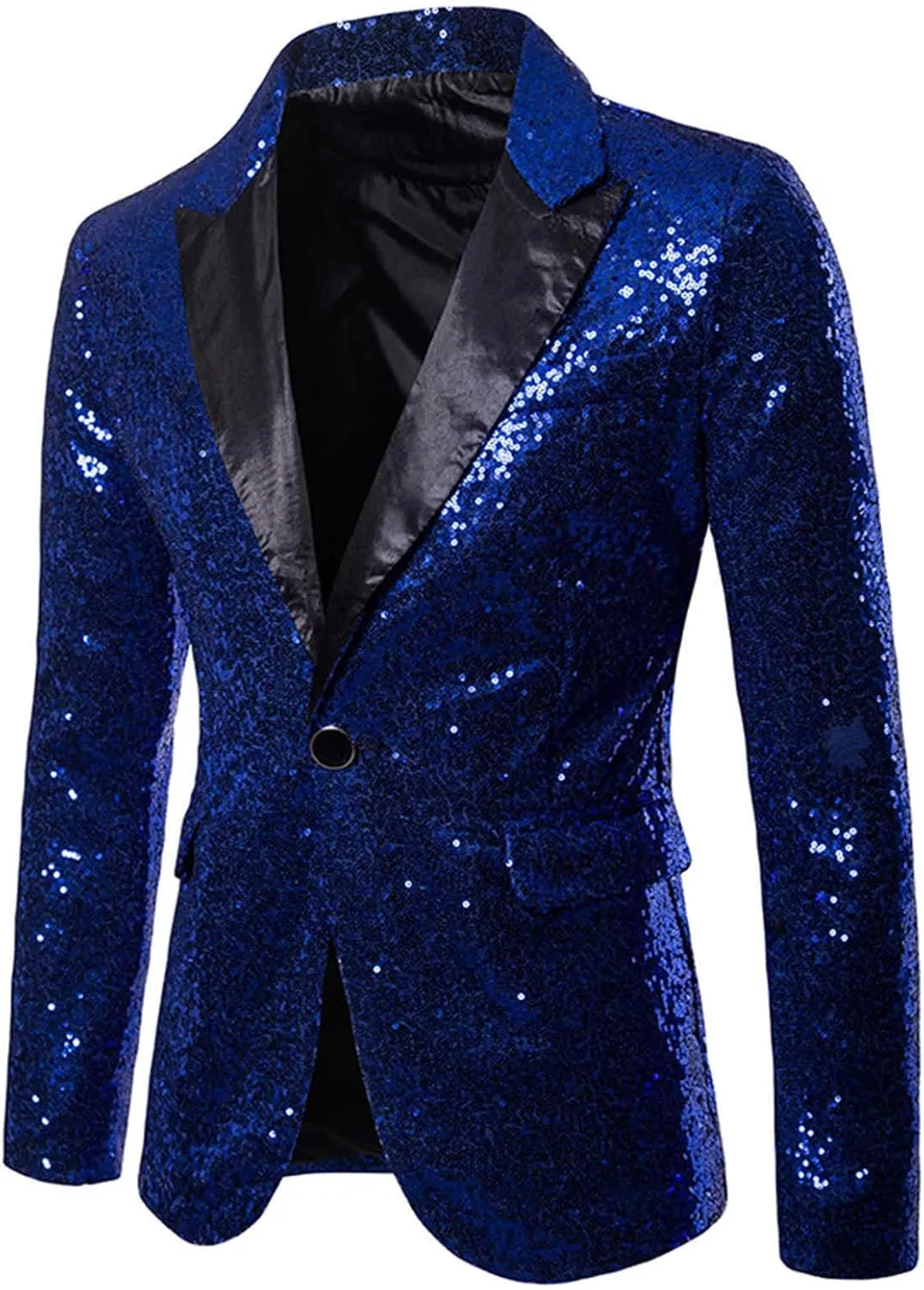 Men's Slim Fit Shiny Sequins Button Suit Jacket Floral Pattern Blazer Tuxedo for Dinner Prom Party Wedding Show Tux Coats