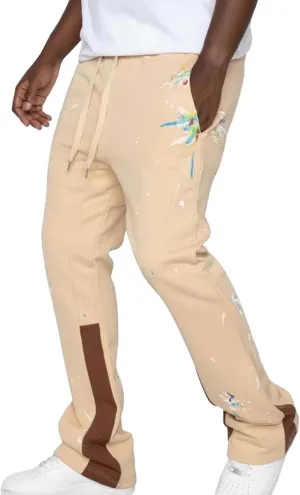 Mens Stacked Flared Jogger Sweatpants Patchwork Casual Y2K Wide Leg Track Pants Hippie Printed Bell Bottom Pants