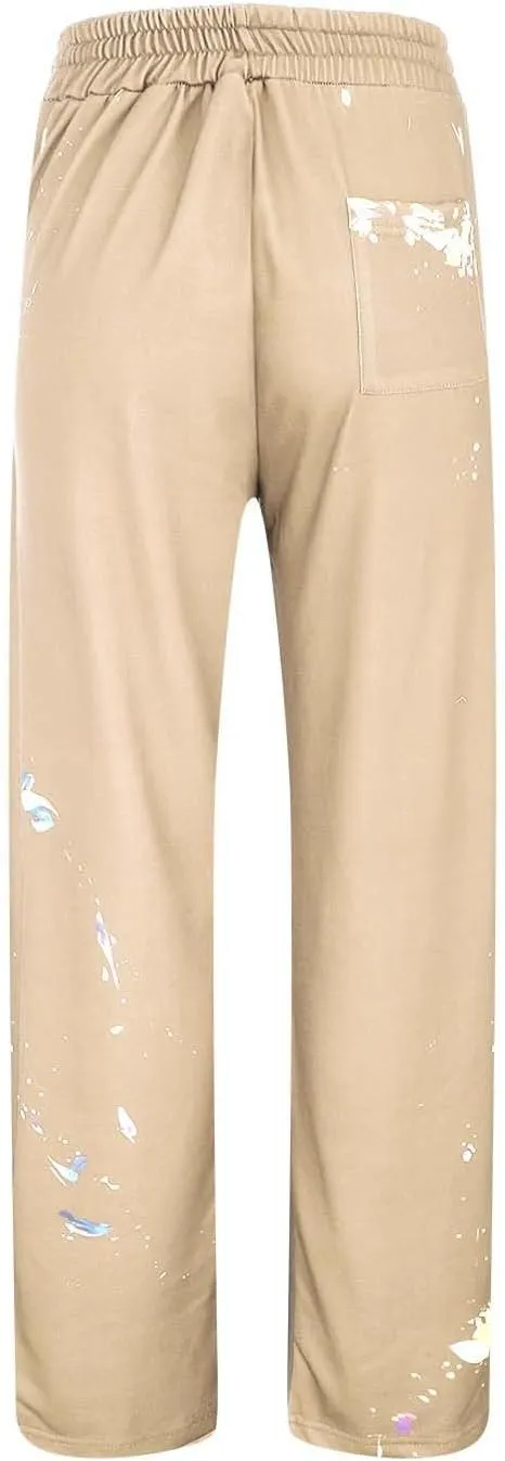 Mens Stacked Flared Jogger Sweatpants Patchwork Casual Y2K Wide Leg Track Pants Hippie Printed Bell Bottom Pants