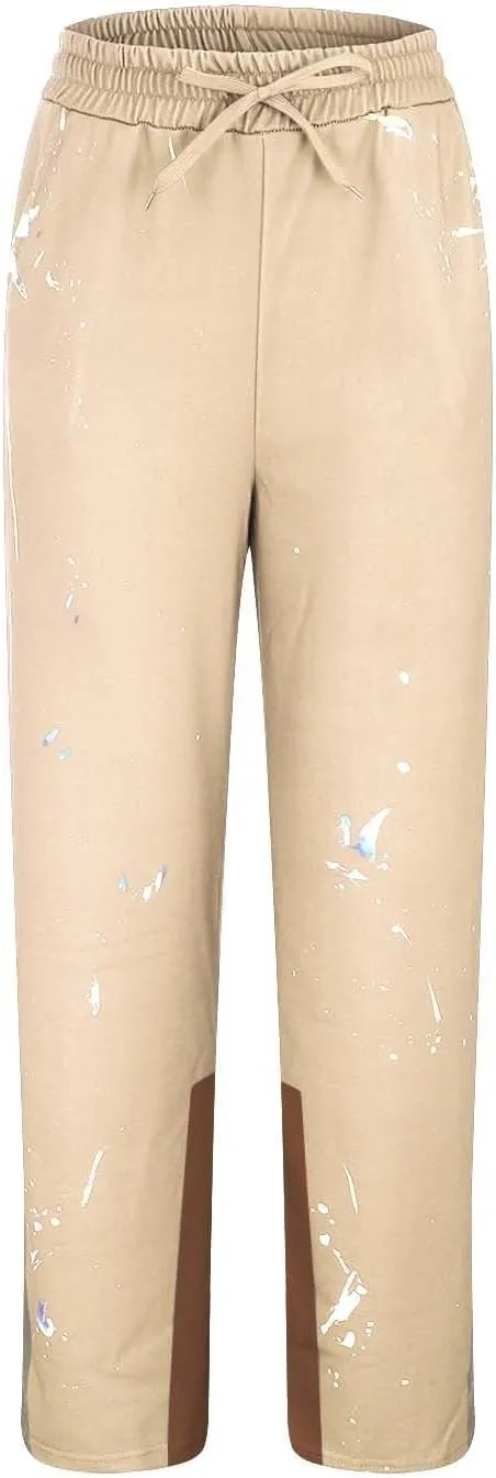 Mens Stacked Flared Jogger Sweatpants Patchwork Casual Y2K Wide Leg Track Pants Hippie Printed Bell Bottom Pants