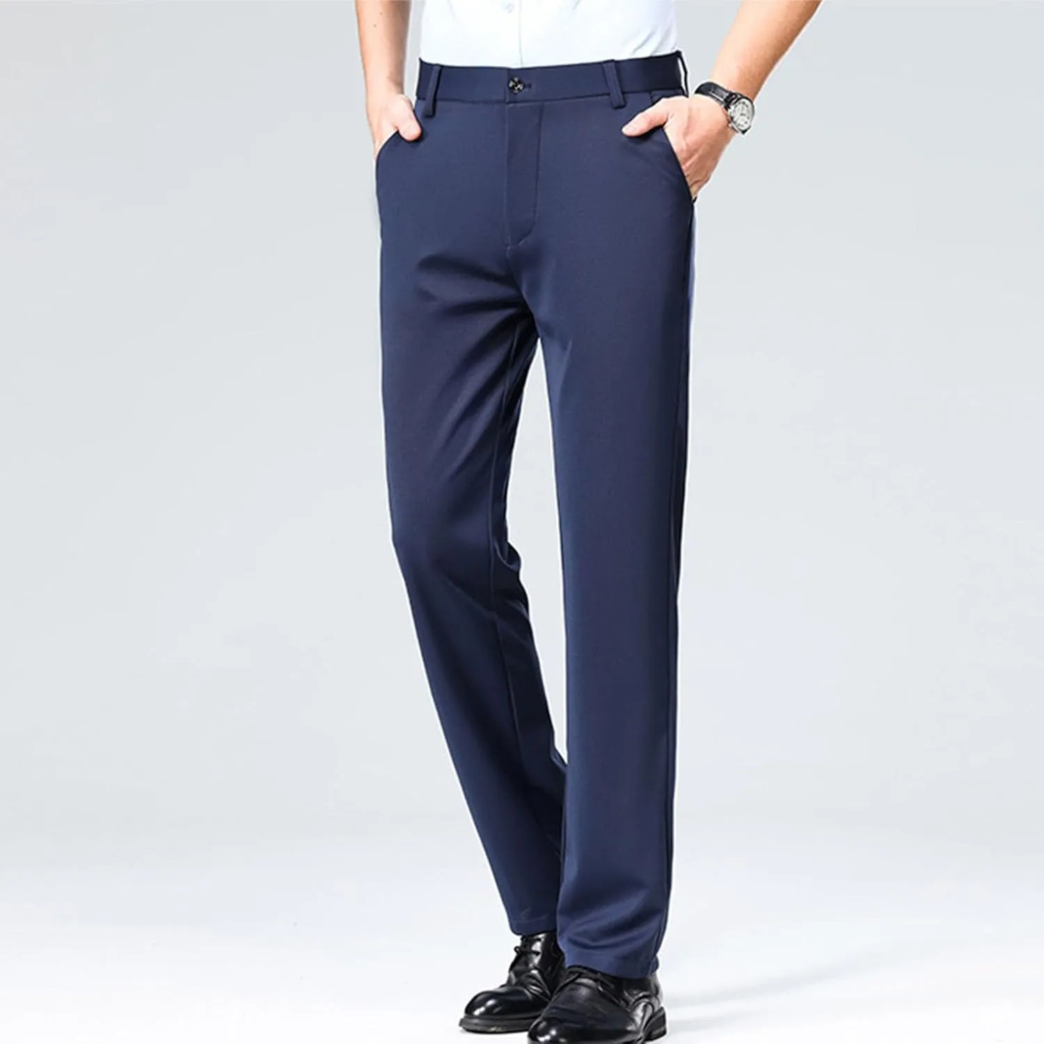 Mens Suit Pants Solid Color Straight Lightweight Dress Pants Cinch Bottom Botton Down Business Trousers Slim Fit Pants