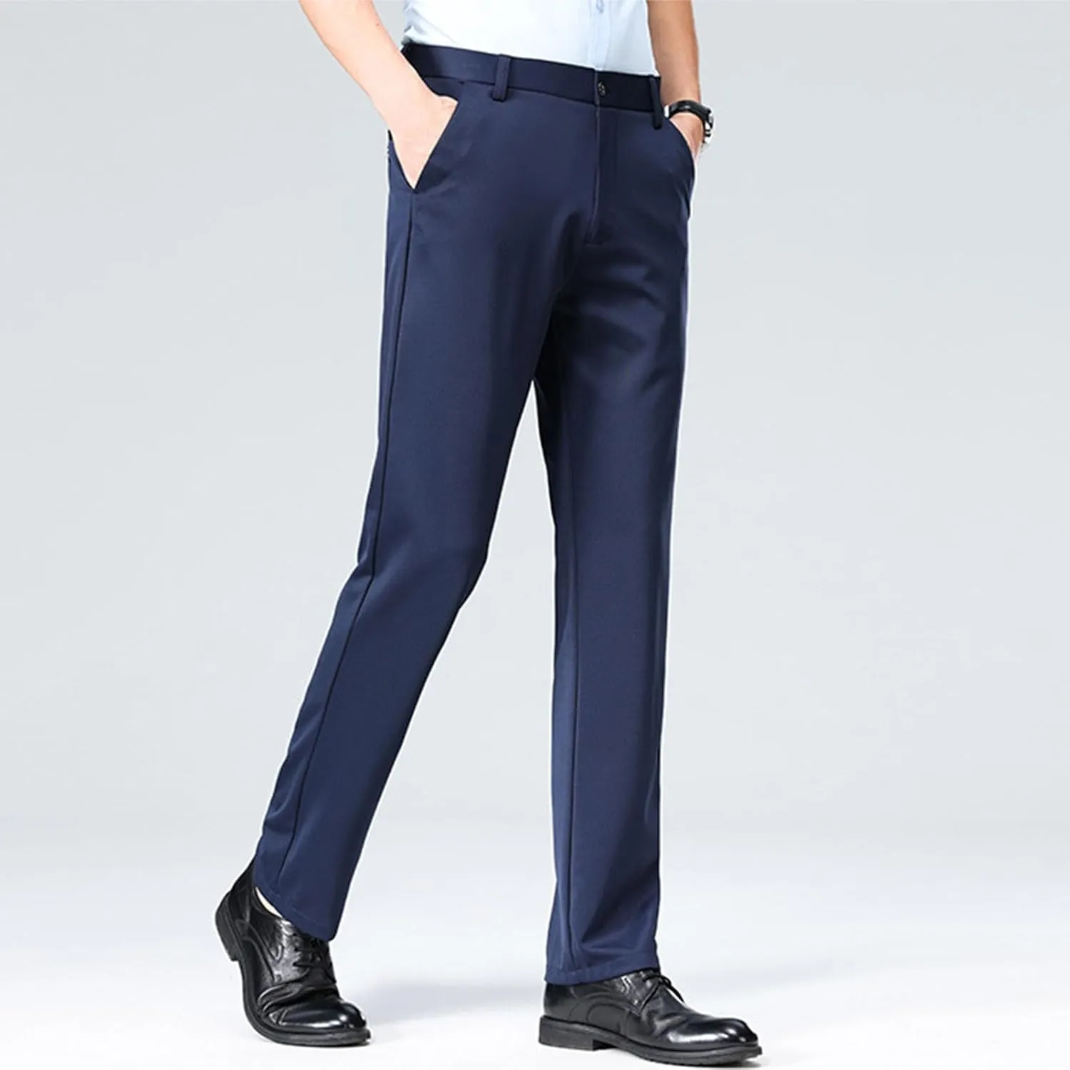 Mens Suit Pants Solid Color Straight Lightweight Dress Pants Cinch Bottom Botton Down Business Trousers Slim Fit Pants