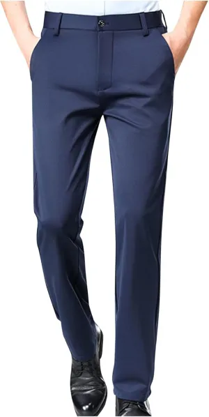 Mens Suit Pants Solid Color Straight Lightweight Dress Pants Cinch Bottom Botton Down Business Trousers Slim Fit Pants