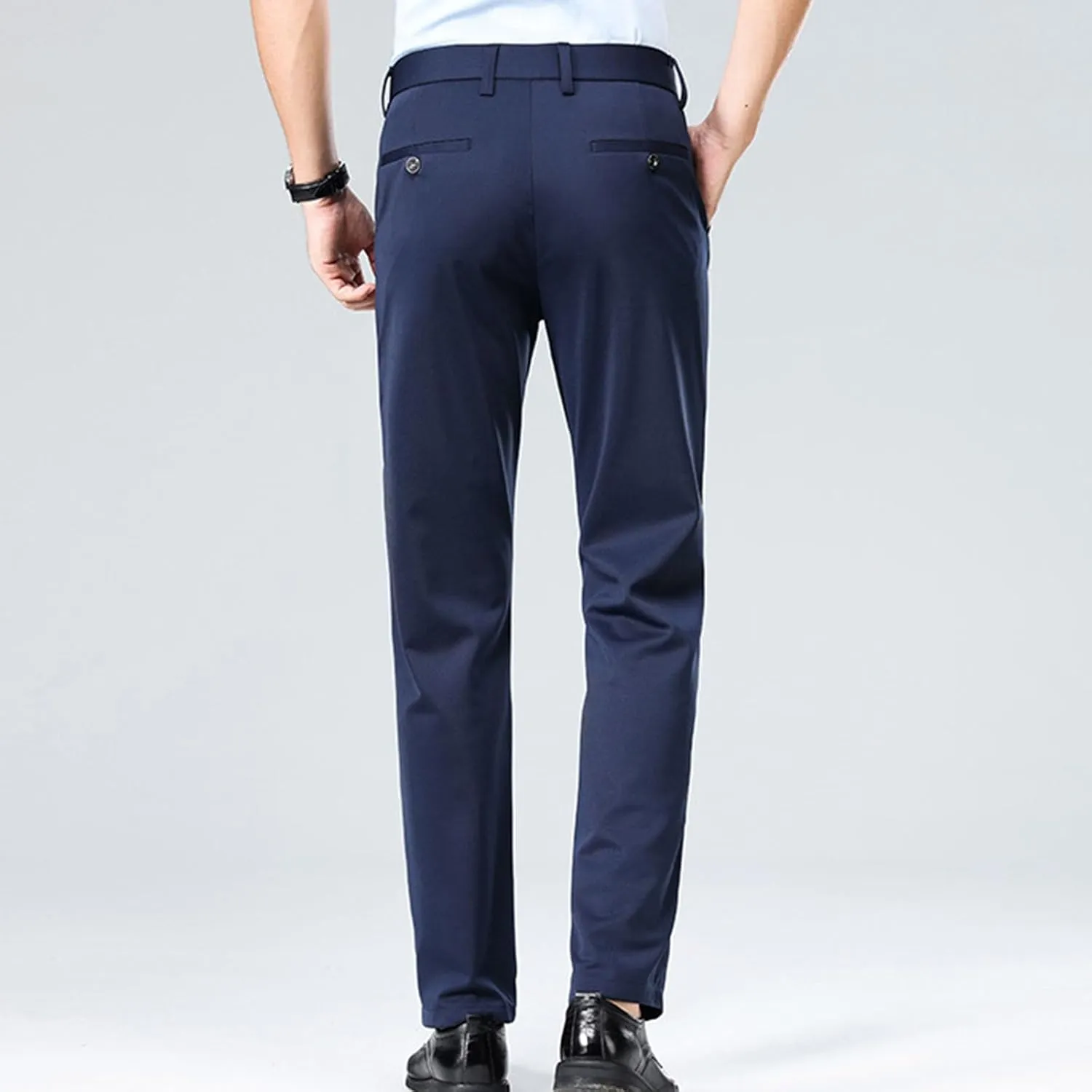 Mens Suit Pants Solid Color Straight Lightweight Dress Pants Cinch Bottom Botton Down Business Trousers Slim Fit Pants