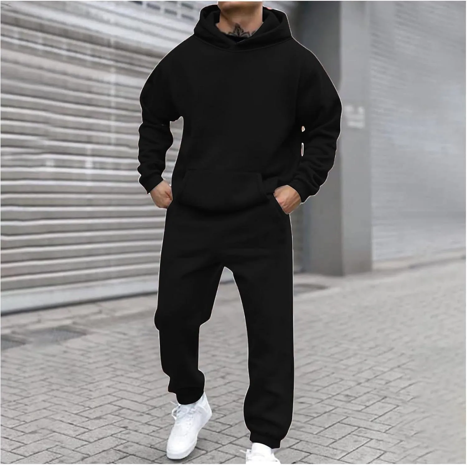 Men's Tracksuit 2 Piece Athletic Sweatsuits Sets Hooded Pullover and Elastic Waist Pants Casual Jogging Outfits