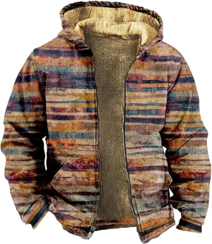 Mens Vintage Fleece Jacket Sherpa Lined Winter Coats Parka Warm Tactical Jackets Casual Zipper Varsity Coat Hooded