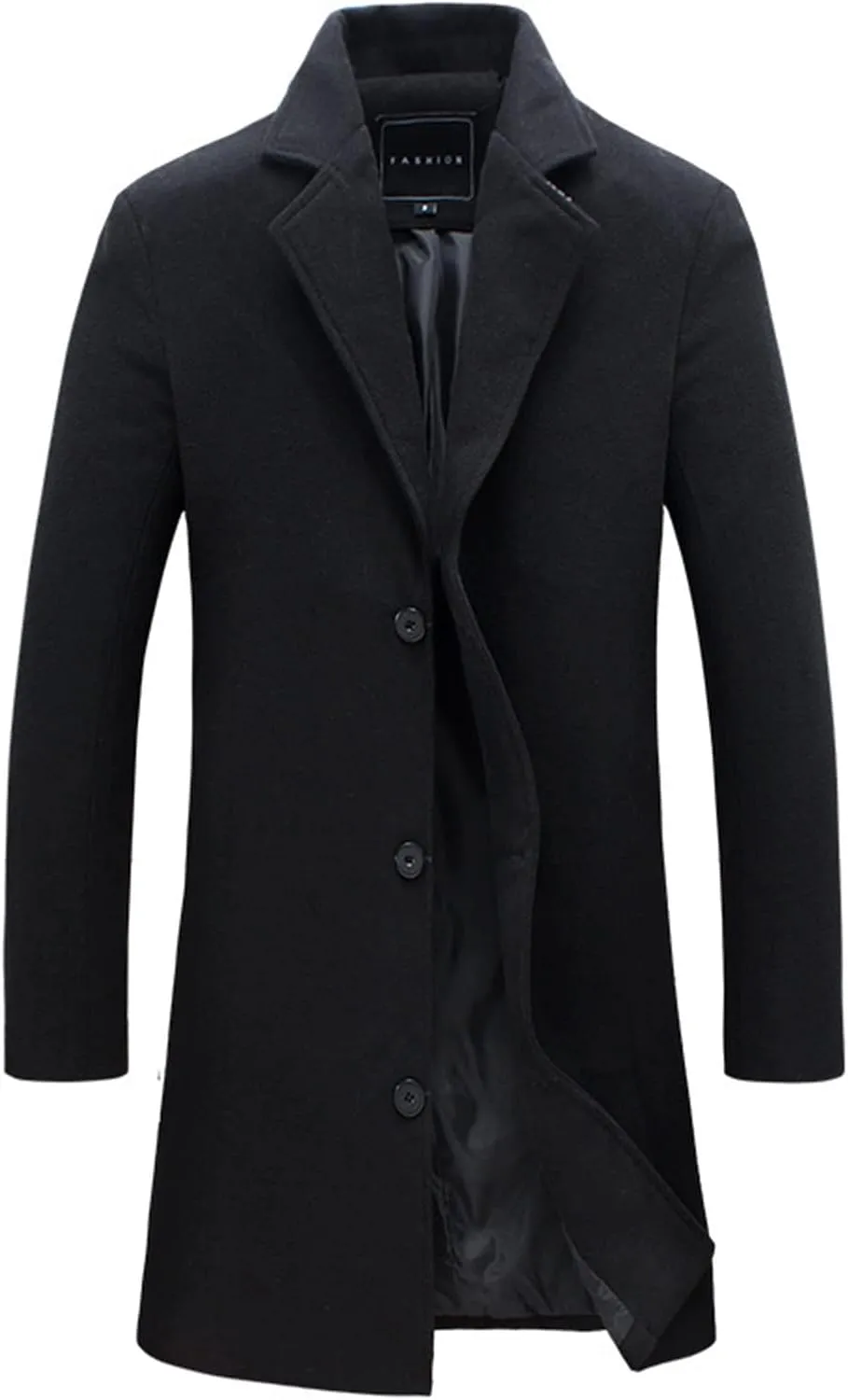 Mens Wool Blend Trench Coat Slim Fit Notched Collar Long Jacket Winter Overcoat Single Breasted Pea Coat wih Pockets