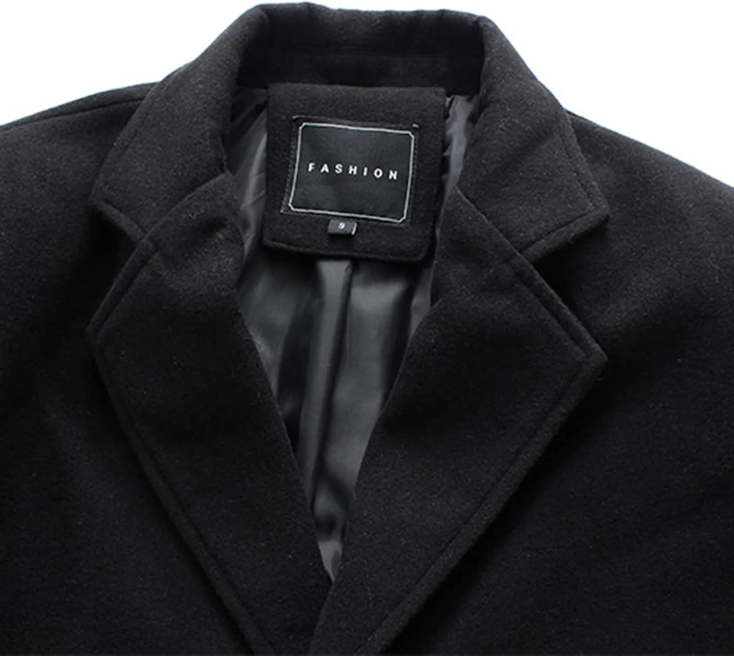 Mens Wool Blend Trench Coat Slim Fit Notched Collar Long Jacket Winter Overcoat Single Breasted Pea Coat wih Pockets