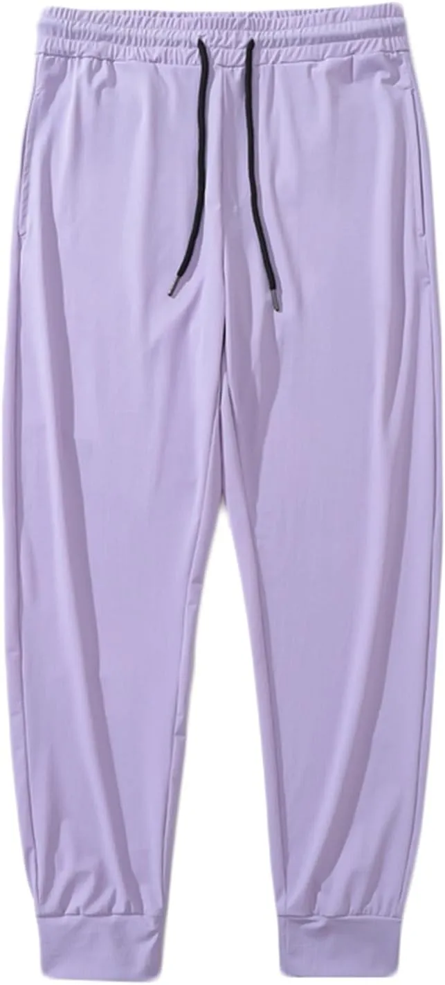 Mens Workout Pants Cinch Bottom Straight Casual Trousers Quick Dry Elastic Drawstring Pants High Waist Leisure Pants