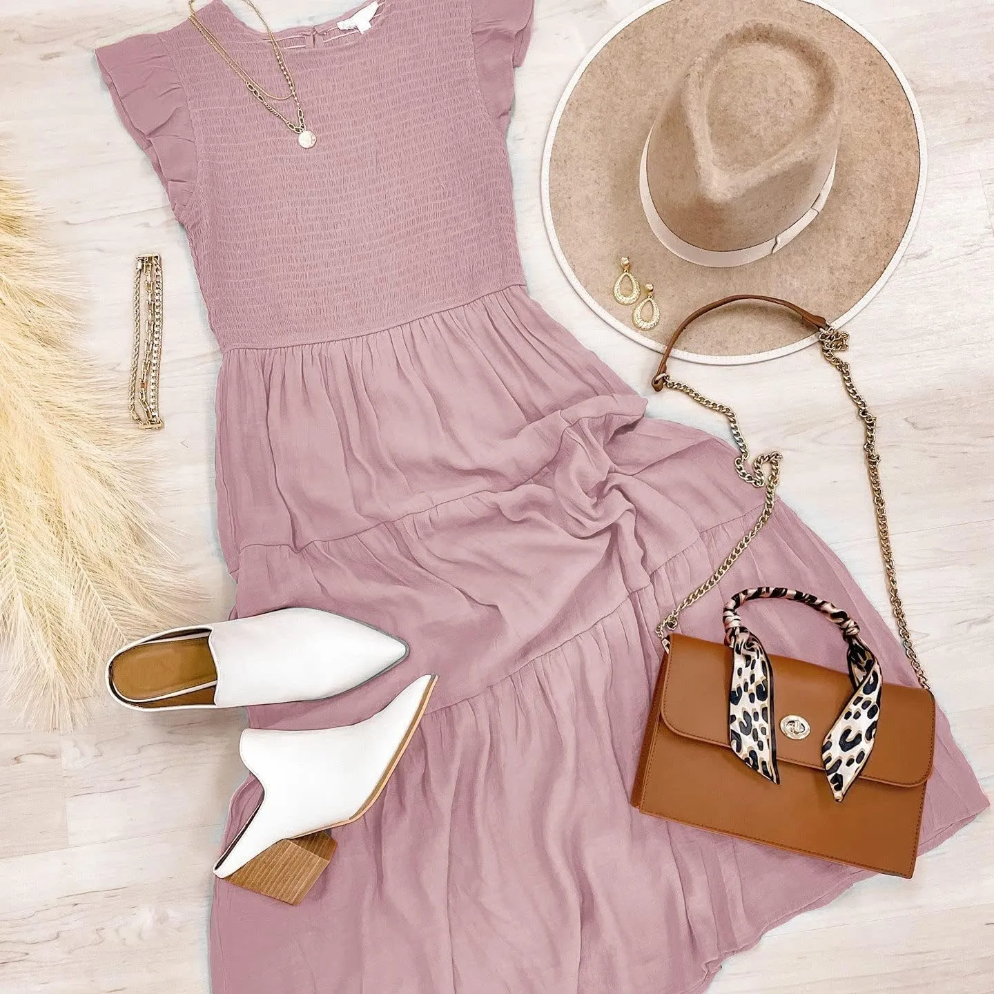 MEROKEETY Women's Flutter Short Sleeve Smocked Midi Dress Summer Casual Tiered A-Line Dress