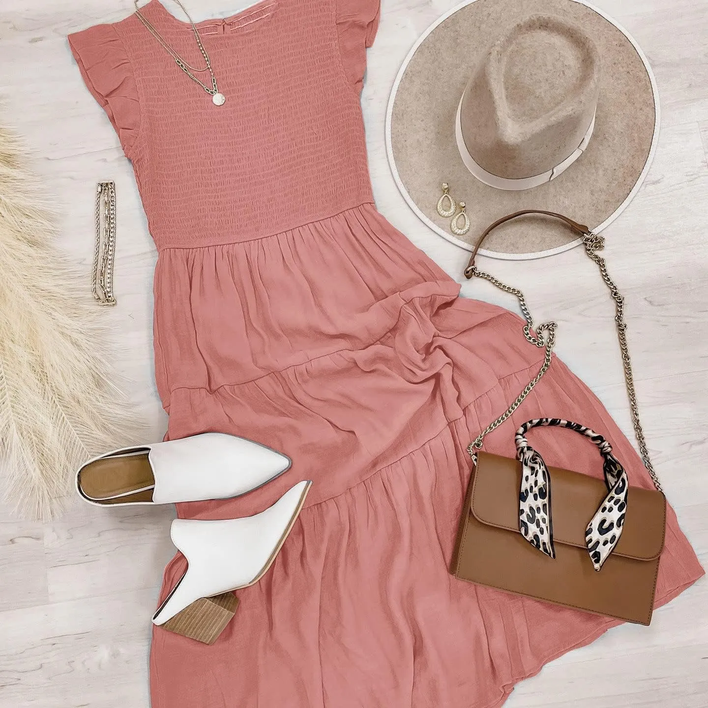 MEROKEETY Women's Flutter Short Sleeve Smocked Midi Dress Summer Casual Tiered A-Line Dress