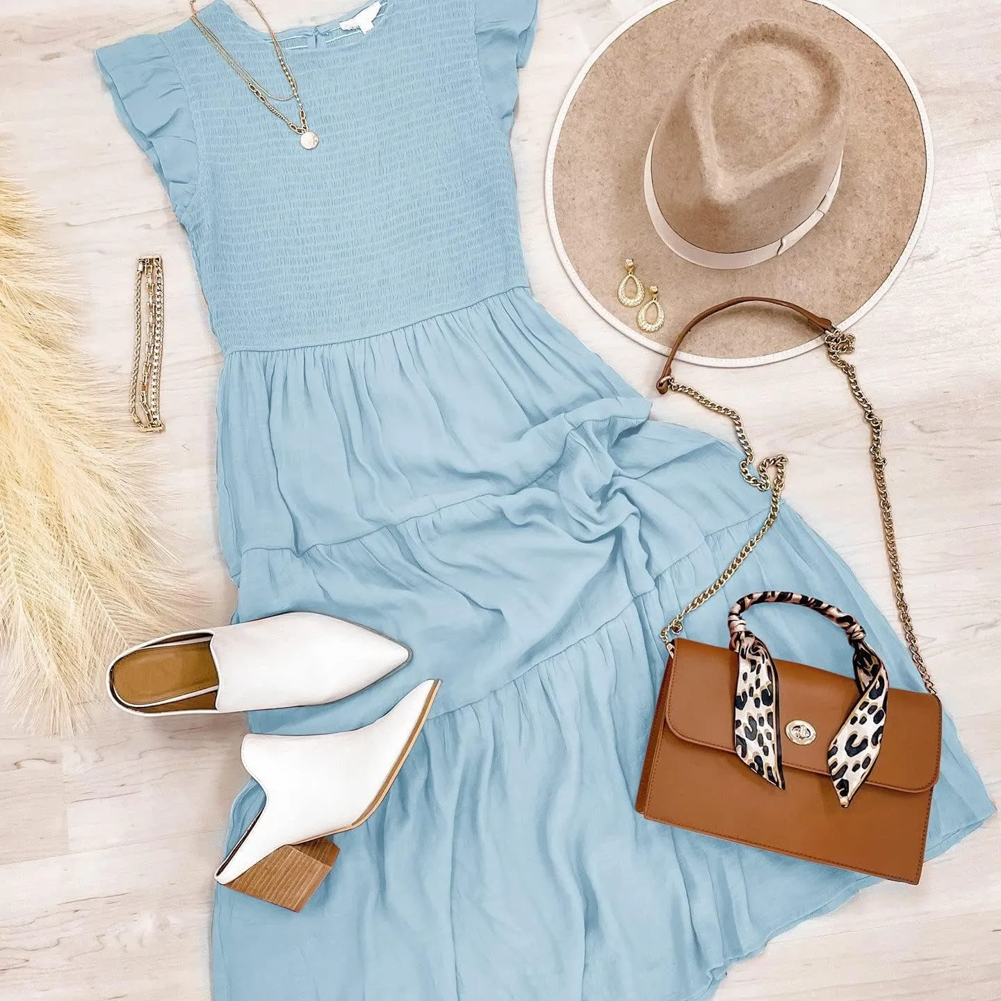 MEROKEETY Women's Flutter Short Sleeve Smocked Midi Dress Summer Casual Tiered A-Line Dress