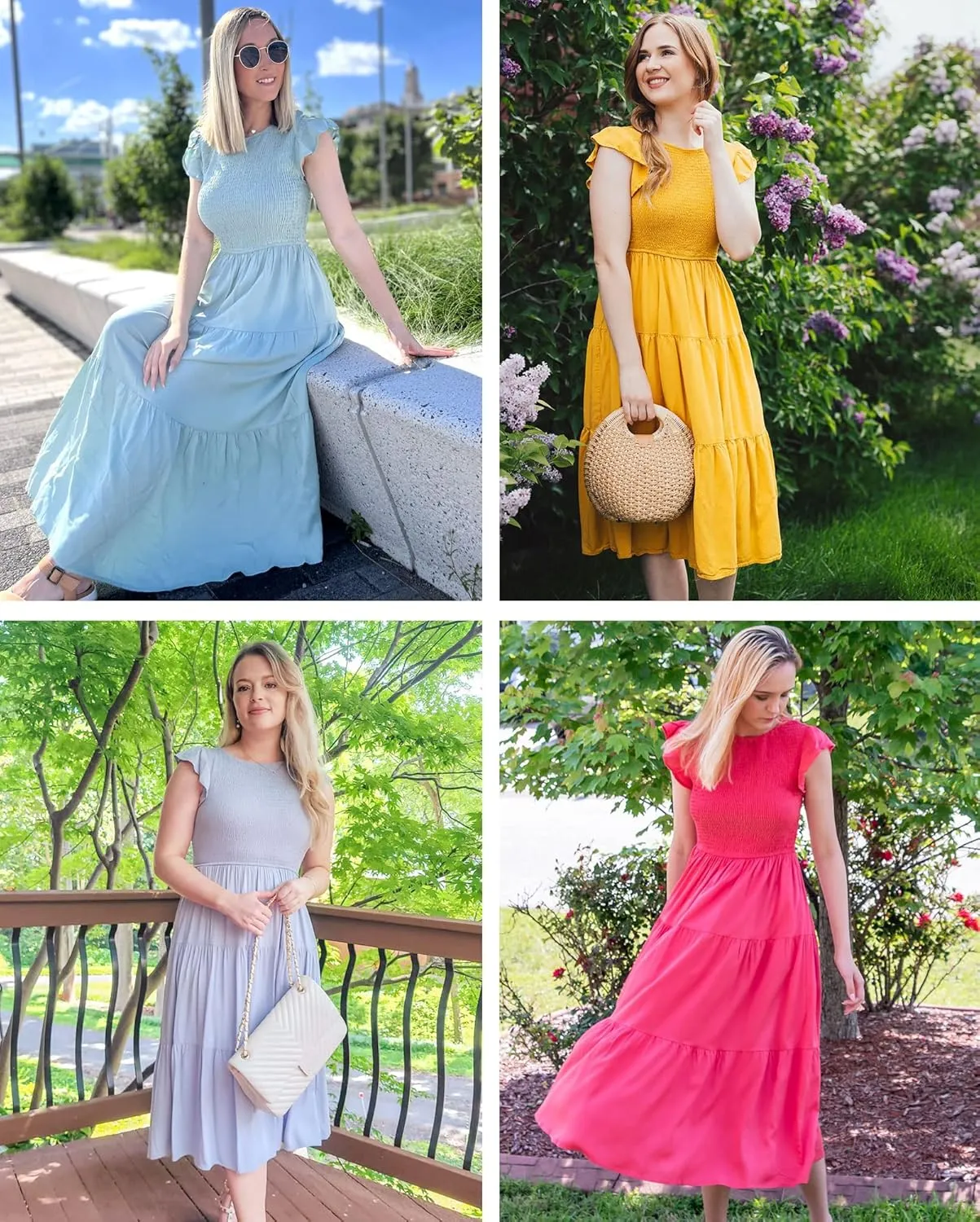 MEROKEETY Women's Flutter Short Sleeve Smocked Midi Dress Summer Casual Tiered A-Line Dress