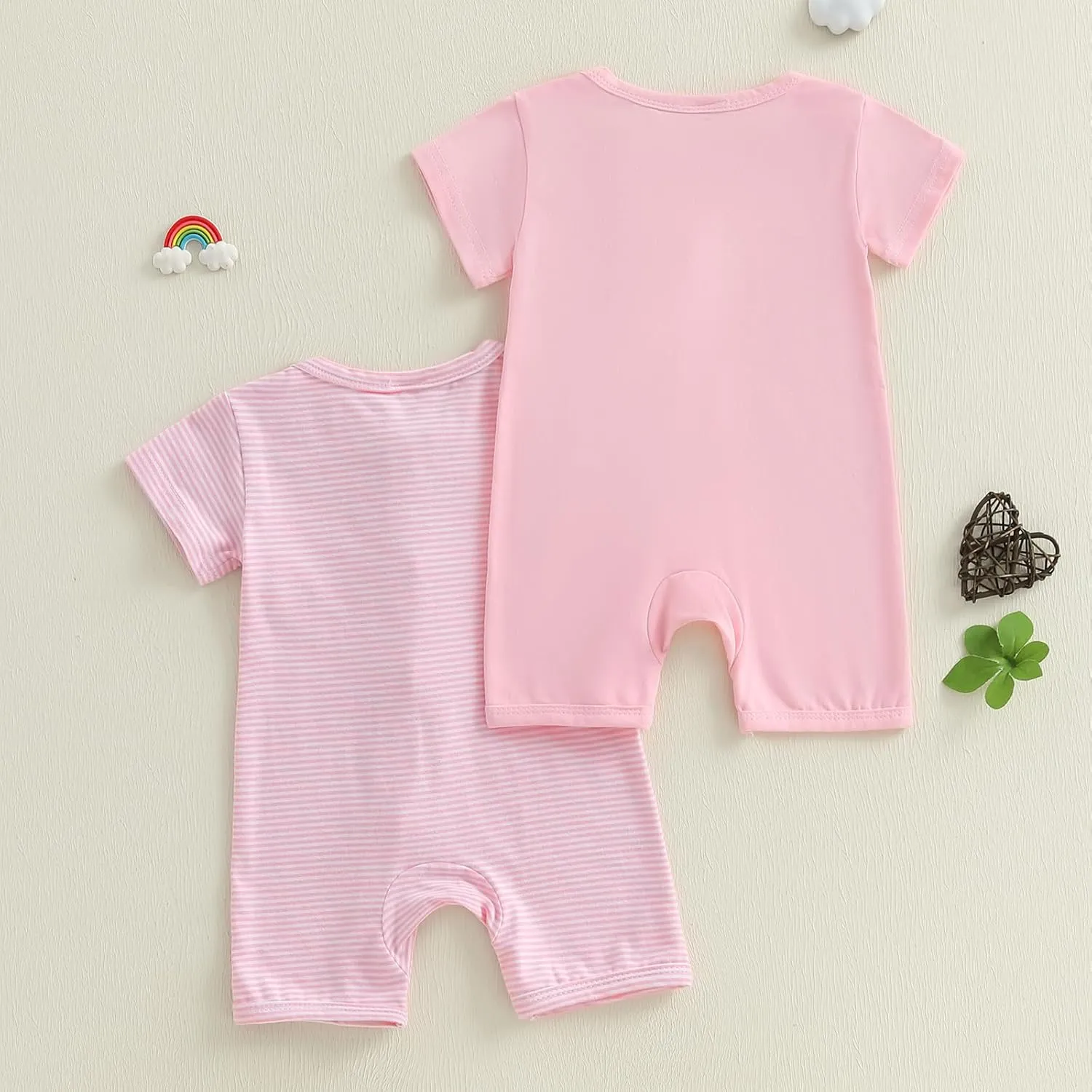Merqwadd Baby Boy Girl 2 Pack Romper Short Sleeve Zipper Jumpsuit Plain Summer Clothes