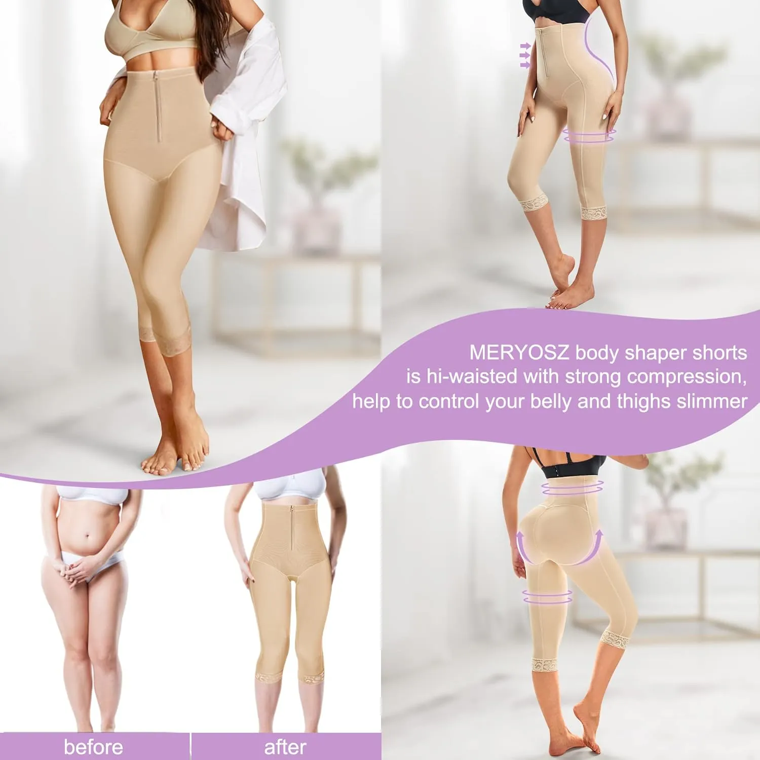 MERYOSZ Butt Lifter for Women Thigh Slimmer Shapewear High Waist Trainer Panties Tummy Control Body Shaper Shorts