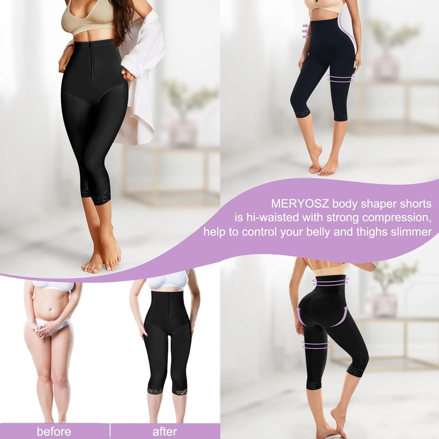 MERYOSZ Butt Lifter for Women Thigh Slimmer Shapewear High Waist Trainer Panties Tummy Control Body Shaper Shorts