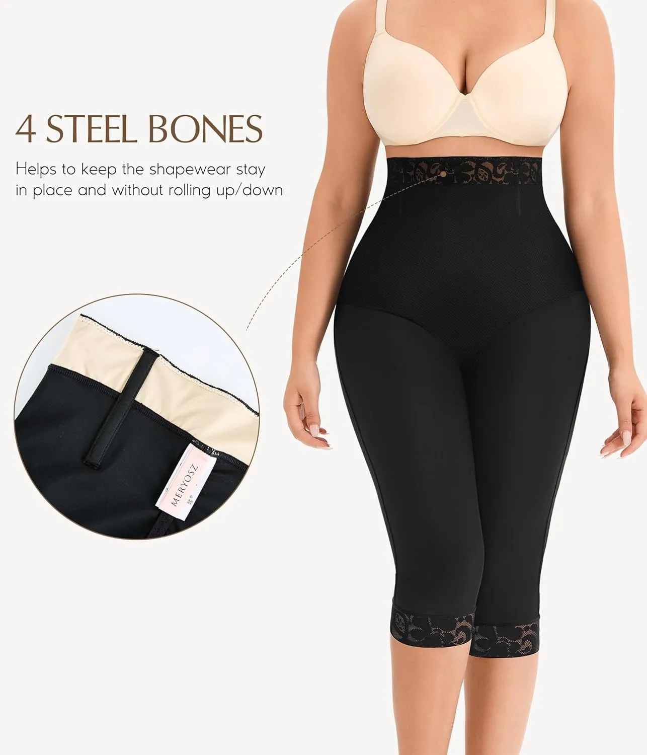 MERYOSZ Shapewear Tummy Control Shorts Body Shaper High Waisted Butt Lifting Panties Thigh Slimmer Capri Girdles
