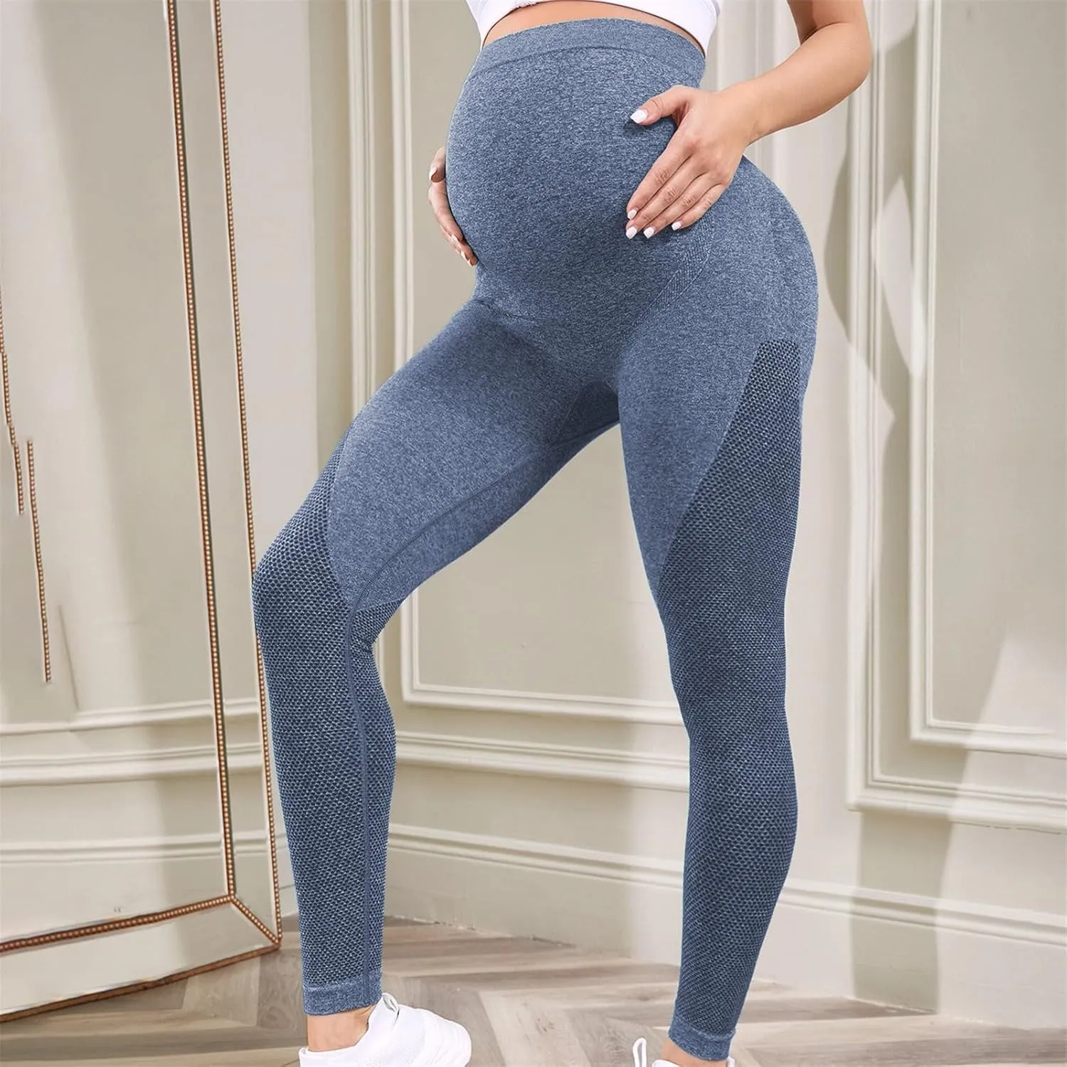 Miyaomn Womens Athletic Soft Maternity Leggings Over The Belly Non-See-Through Workout Pregnancy Yoga Pants Activewear Tights