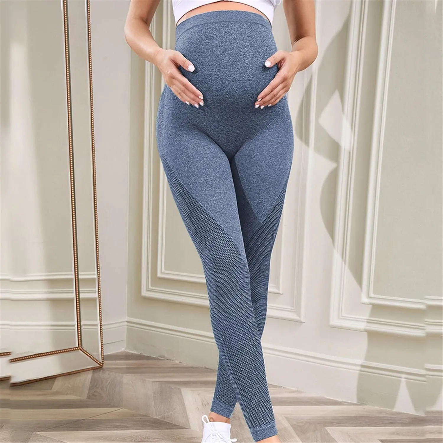 Miyaomn Womens Athletic Soft Maternity Leggings Over The Belly Non-See-Through Workout Pregnancy Yoga Pants Activewear Tights