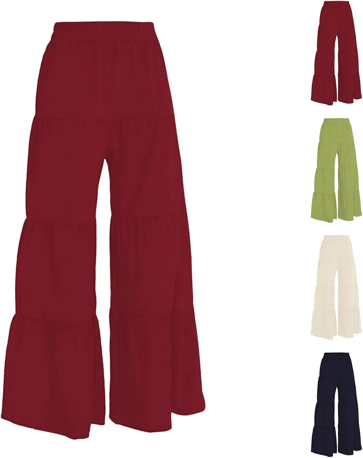 Miyaomn Women's Boho Wide Leg Flowy Palazzo Pants Elastic High Waisted 2024 Summer Beach Tiered Ruffles Flare Pants Trousers
