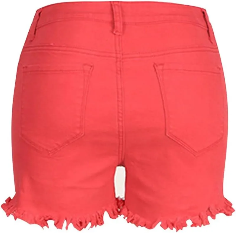 Miyaomn Women's High Waisted Button-Fly Denim Shorts Casual Summer Skinny Stretchy Frayed Raw Hem Cut Off Ripped Jean Shorts