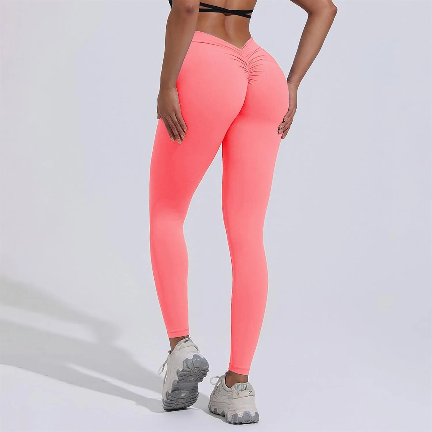 Miyaomn Women's Scrunch Ruched Butt Lifting Yoga Pants Skinny V-Back Stretchy High Waist Workout Sports Ankle Tights Leggings