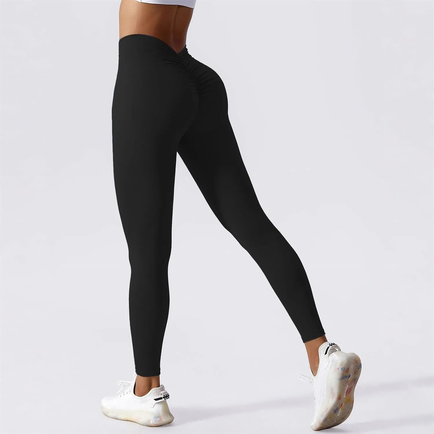 Miyaomn Women's Scrunch Ruched Butt Lifting Yoga Pants Skinny V-Back Stretchy High Waist Workout Sports Ankle Tights Leggings
