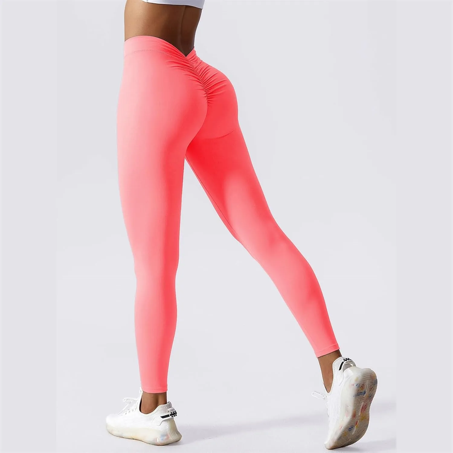 Miyaomn Women's Scrunch Ruched Butt Lifting Yoga Pants Skinny V-Back Stretchy High Waist Workout Sports Ankle Tights Leggings