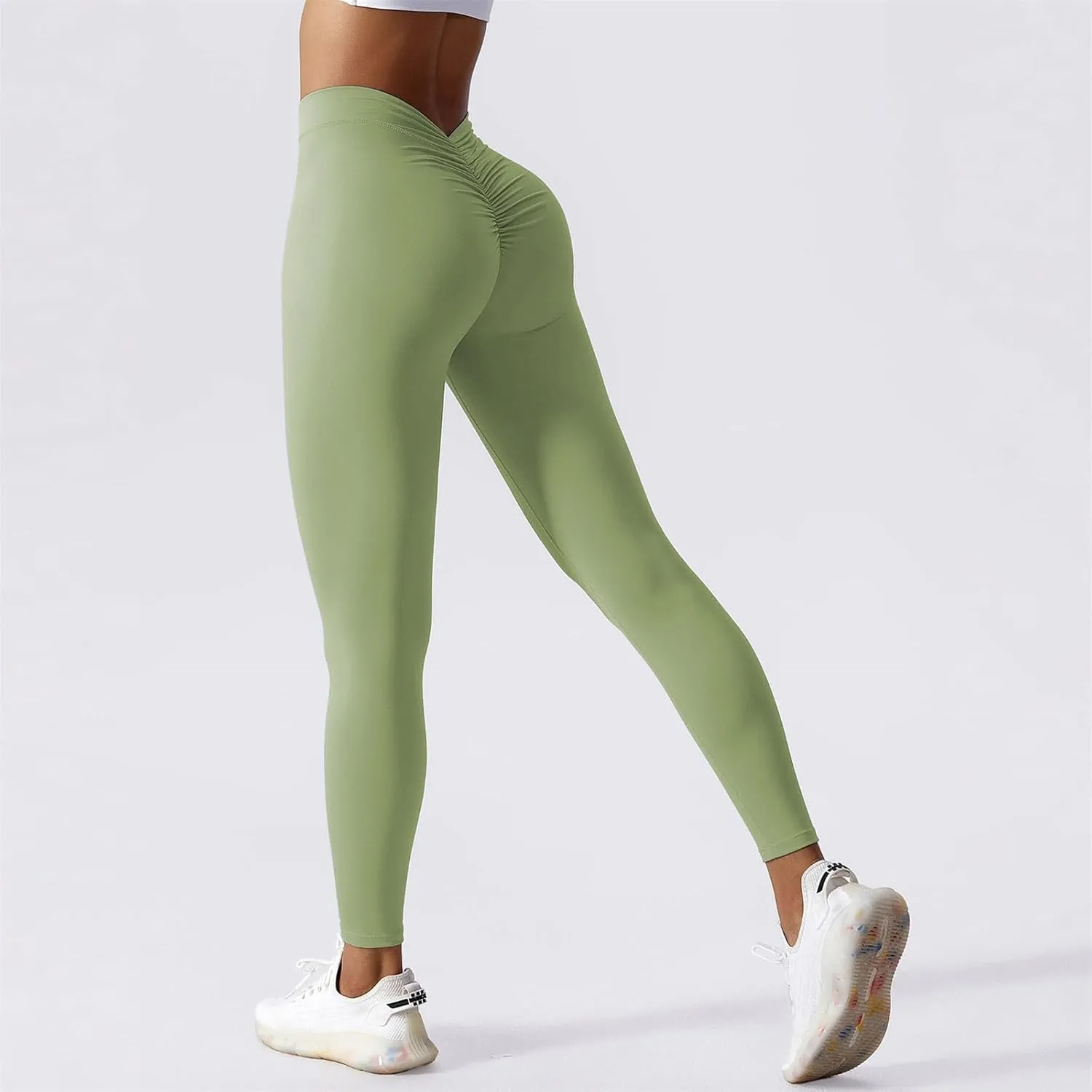 Miyaomn Women's Scrunch Ruched Butt Lifting Yoga Pants Skinny V-Back Stretchy High Waist Workout Sports Ankle Tights Leggings
