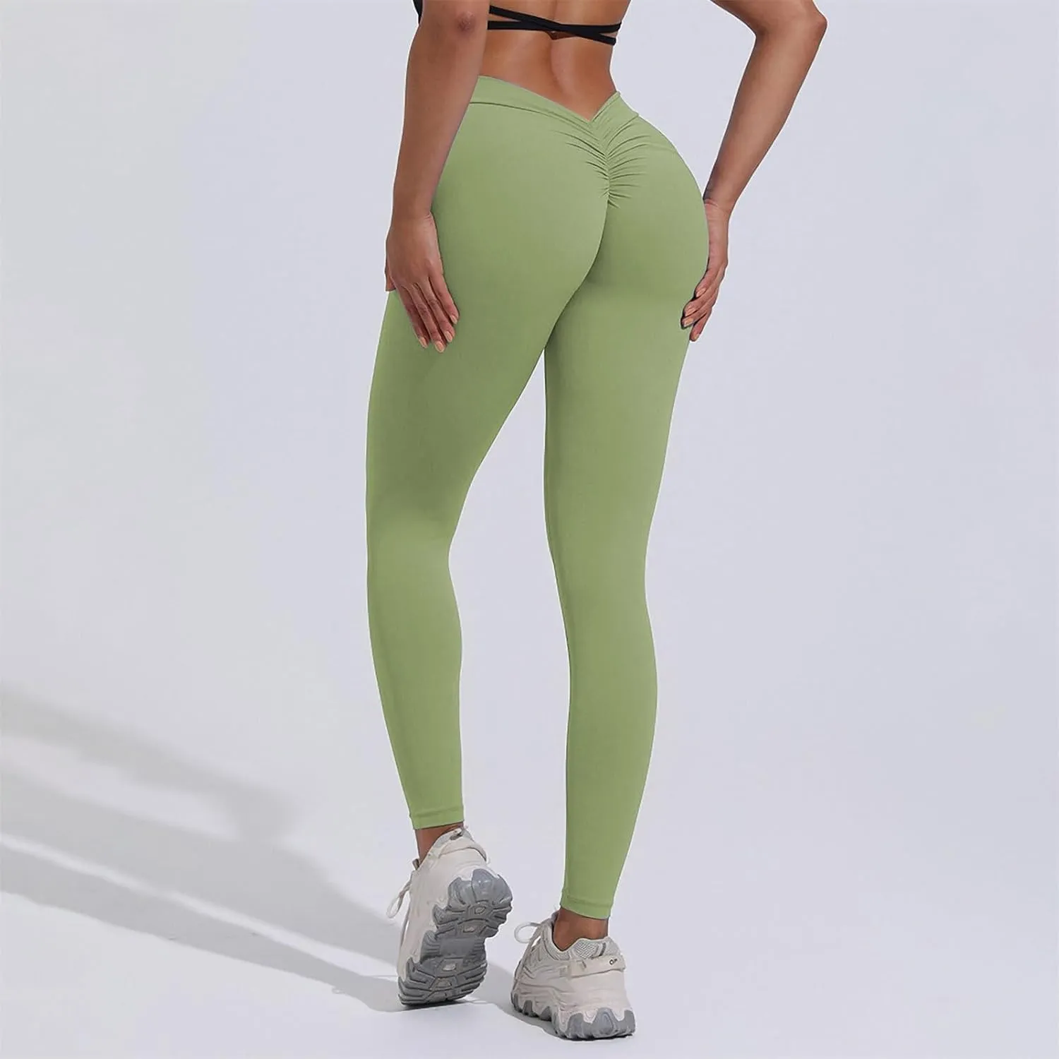 Miyaomn Women's Scrunch Ruched Butt Lifting Yoga Pants Skinny V-Back Stretchy High Waist Workout Sports Ankle Tights Leggings