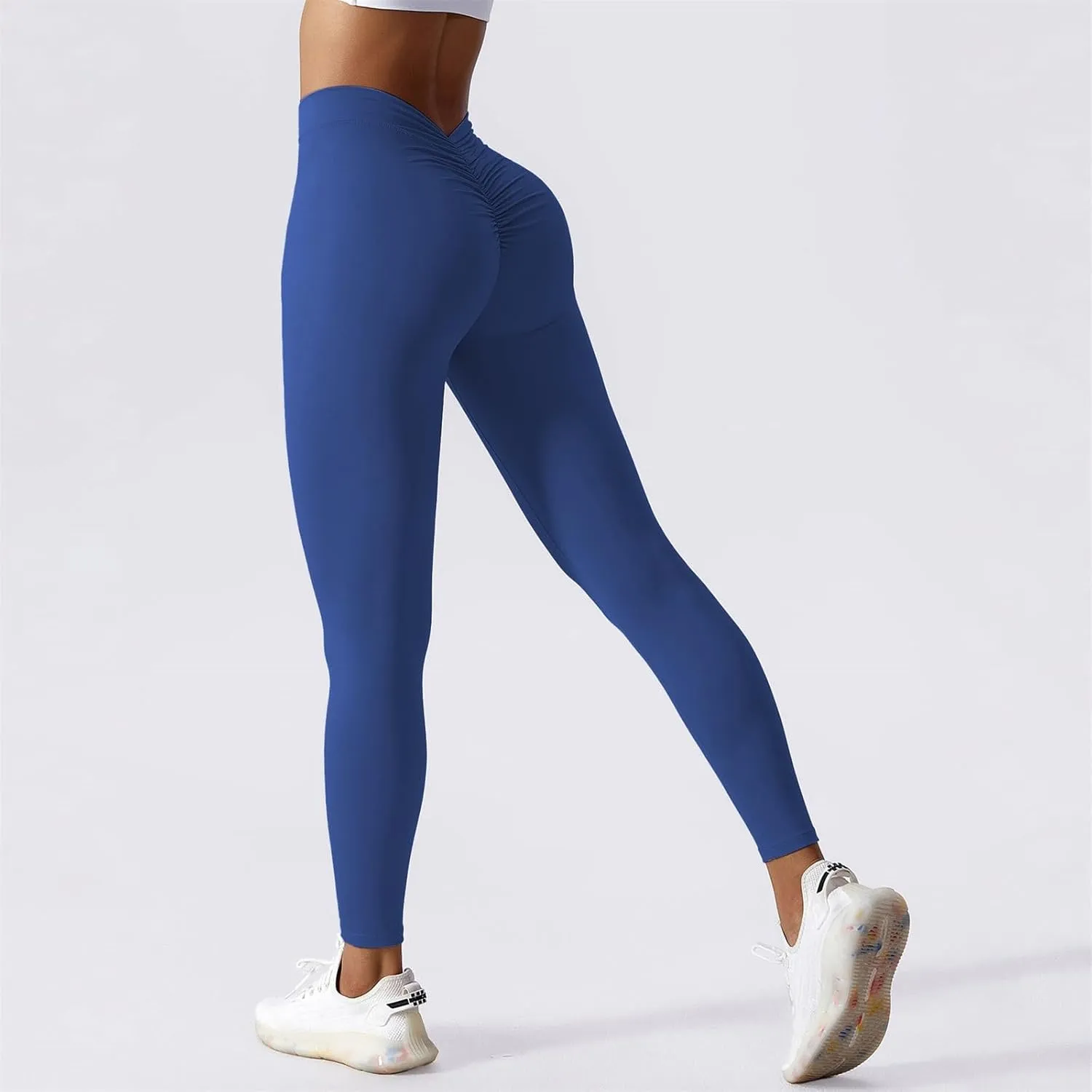 Miyaomn Women's Scrunch Ruched Butt Lifting Yoga Pants Skinny V-Back Stretchy High Waist Workout Sports Ankle Tights Leggings
