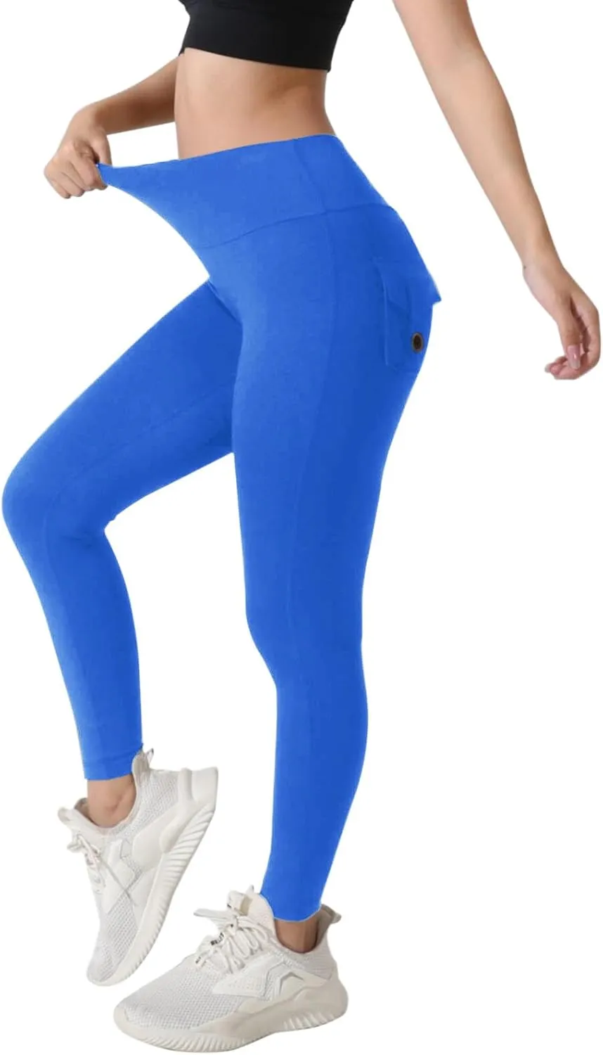 Miyaomn Womens Sports Fitness Yoga Cargo Pants Butt Scrunch Skinny High Waist Ankle Tights Workout Leggings with Flap Pockets