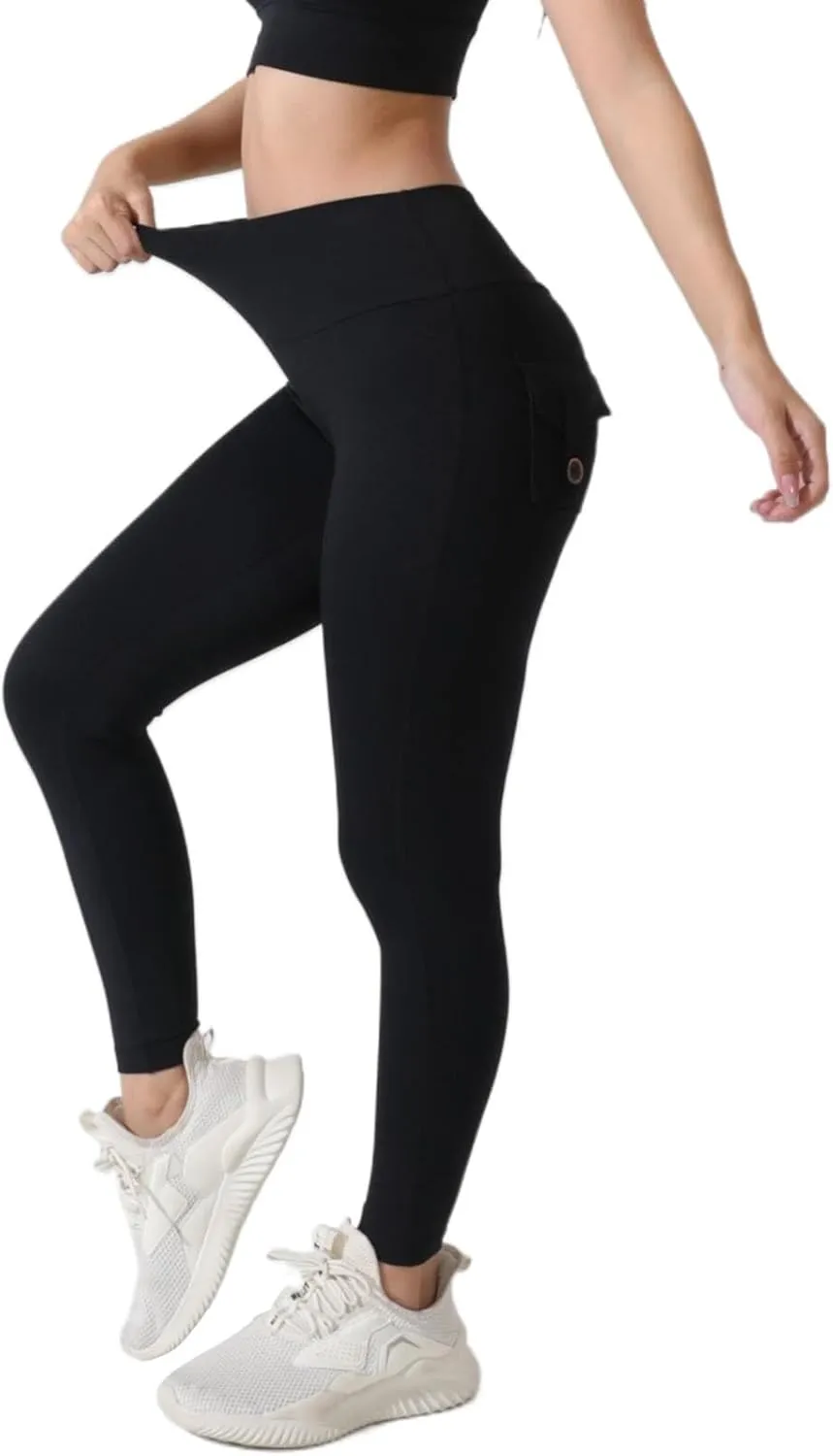 Miyaomn Womens Sports Fitness Yoga Cargo Pants Butt Scrunch Skinny High Waist Ankle Tights Workout Leggings with Flap Pockets