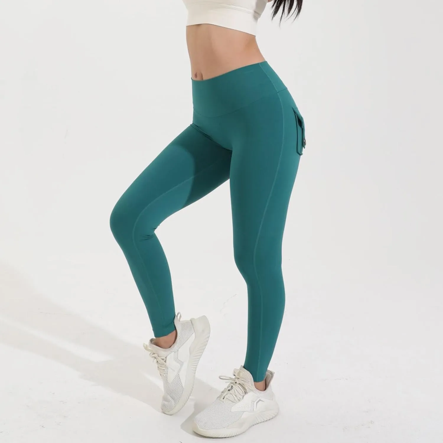 Miyaomn Womens Sports Fitness Yoga Cargo Pants Butt Scrunch Skinny High Waist Ankle Tights Workout Leggings with Flap Pockets