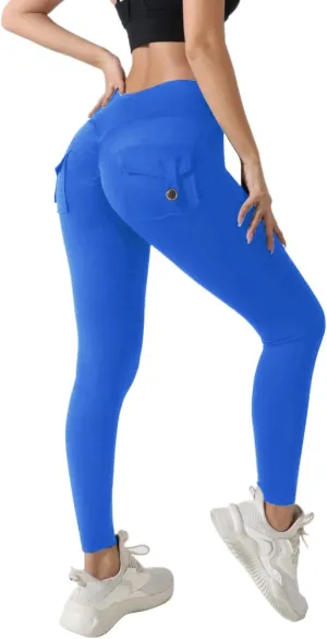 Miyaomn Womens Sports Fitness Yoga Cargo Pants Butt Scrunch Skinny High Waist Ankle Tights Workout Leggings with Flap Pockets