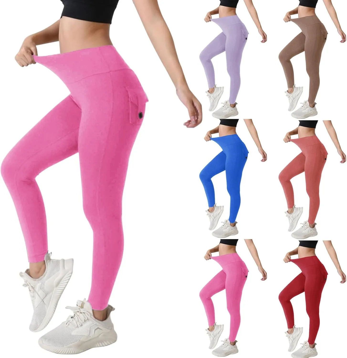 Miyaomn Womens Sports Fitness Yoga Cargo Pants Butt Scrunch Skinny High Waist Ankle Tights Workout Leggings with Flap Pockets