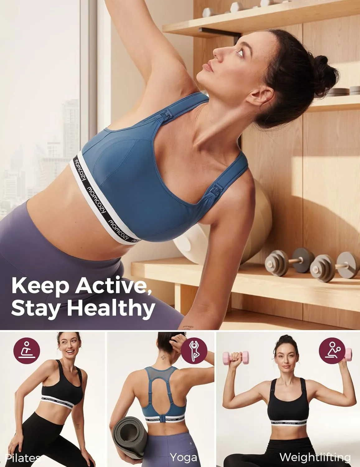 Momcozy Nursing Bras for Breastfeeding, FB011 Low-Impact Nursing Sports Bra Support Maternity Pregnancy Padded Wireless Bra