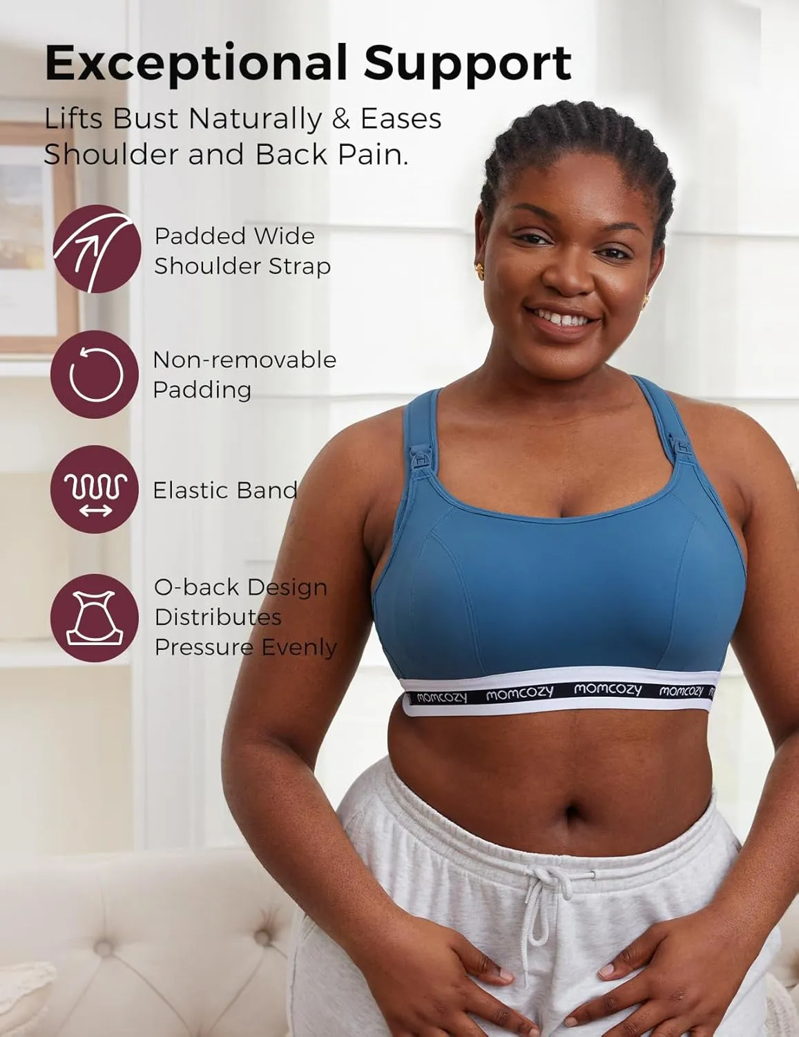 Momcozy Nursing Bras for Breastfeeding, FB011 Low-Impact Nursing Sports Bra Support Maternity Pregnancy Padded Wireless Bra