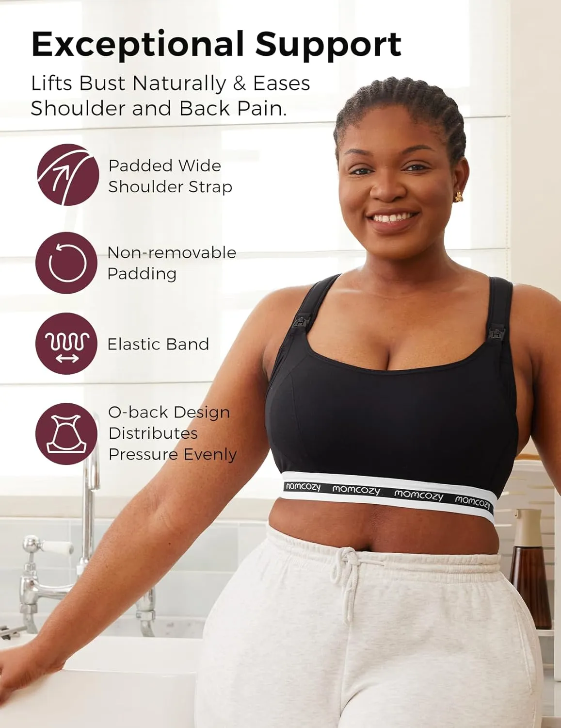 Momcozy Nursing Bras for Breastfeeding, FB011 Low-Impact Nursing Sports Bra Support Maternity Pregnancy Padded Wireless Bra