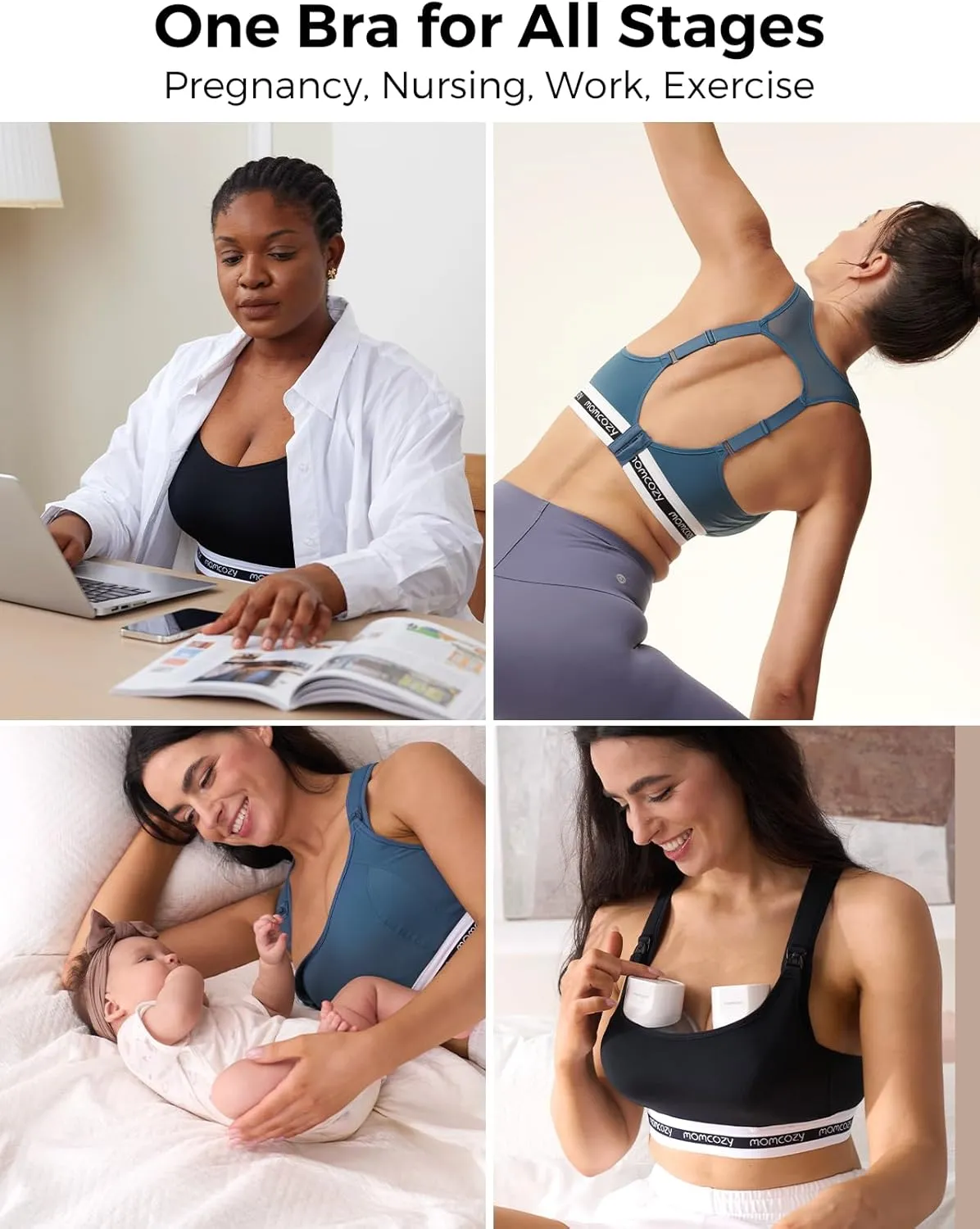 Momcozy Nursing Bras for Breastfeeding, FB011 Low-Impact Nursing Sports Bra Support Maternity Pregnancy Padded Wireless Bra